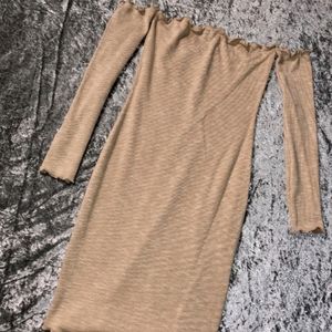 Cream ribbed off shoulder mini dress